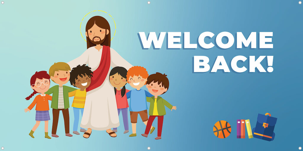 Jesus and Children Welcome Back Banner