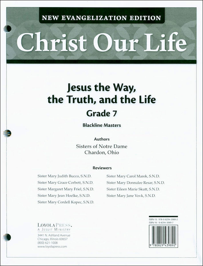 Christ Our Life New Evangelization, 18 Grade 7, Blackline Masters